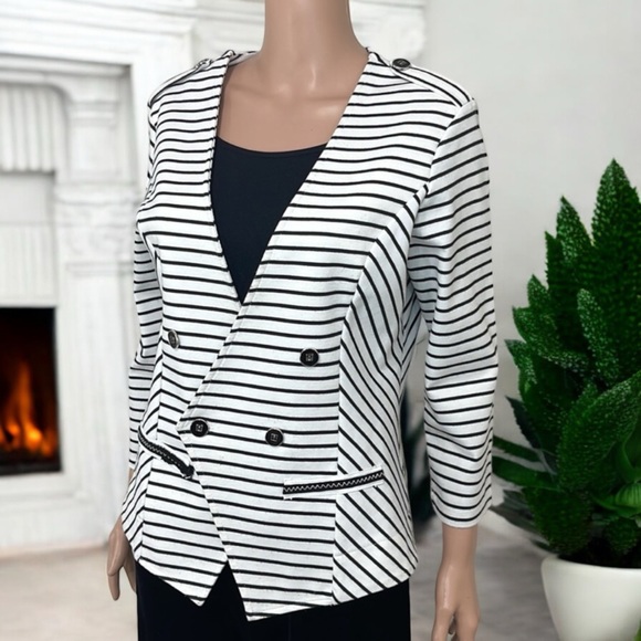 Artex Fashion Black & White Stripe Crossover Nautical Jacket - Picture 3 of 16